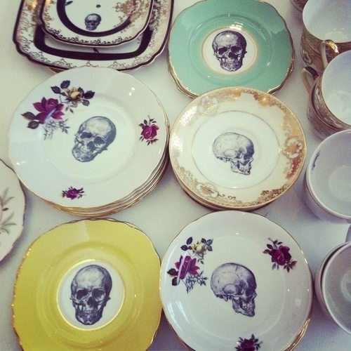 skull tea plates