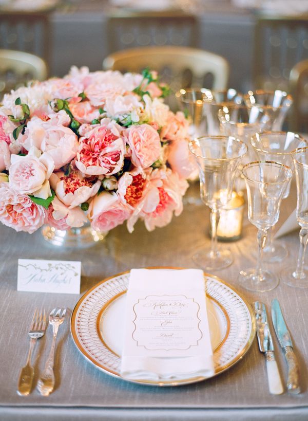 gold and pink place setting