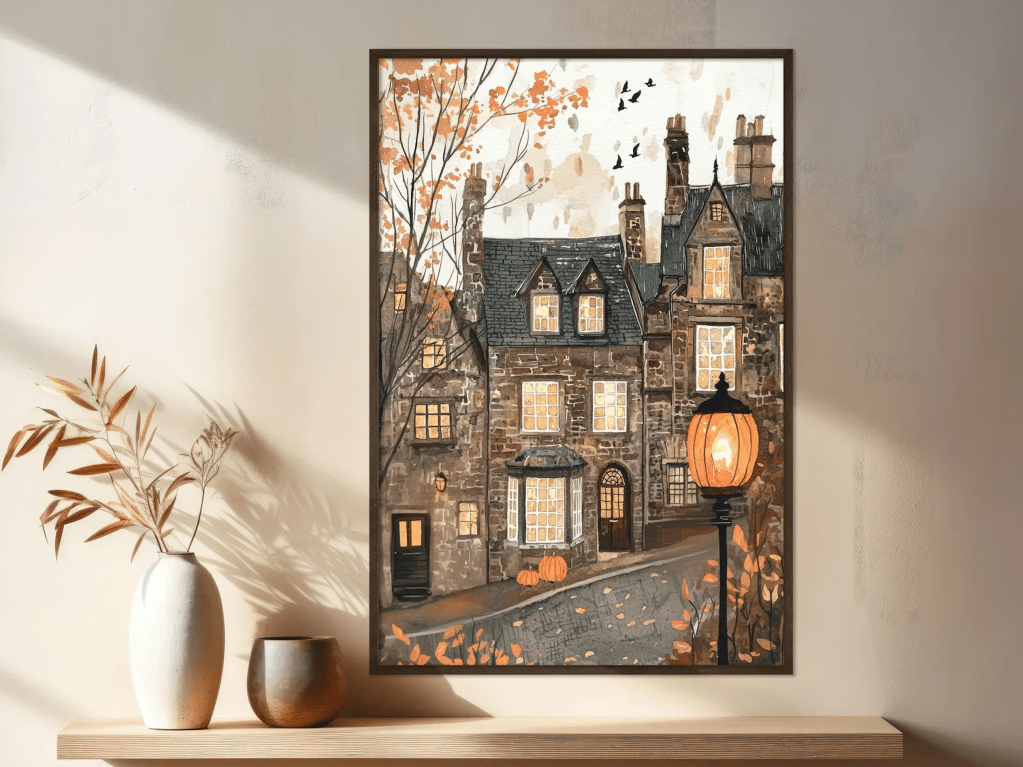 Fall watercolor painting of Edinburgh